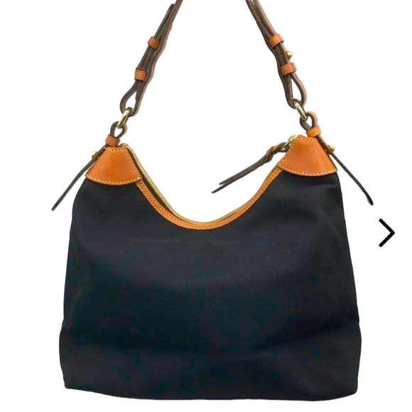 Dooney & Bourke Nylon Satchel Shoulder Bag Purse Black Tan Leather Trim EUC - Picture 3 of 10